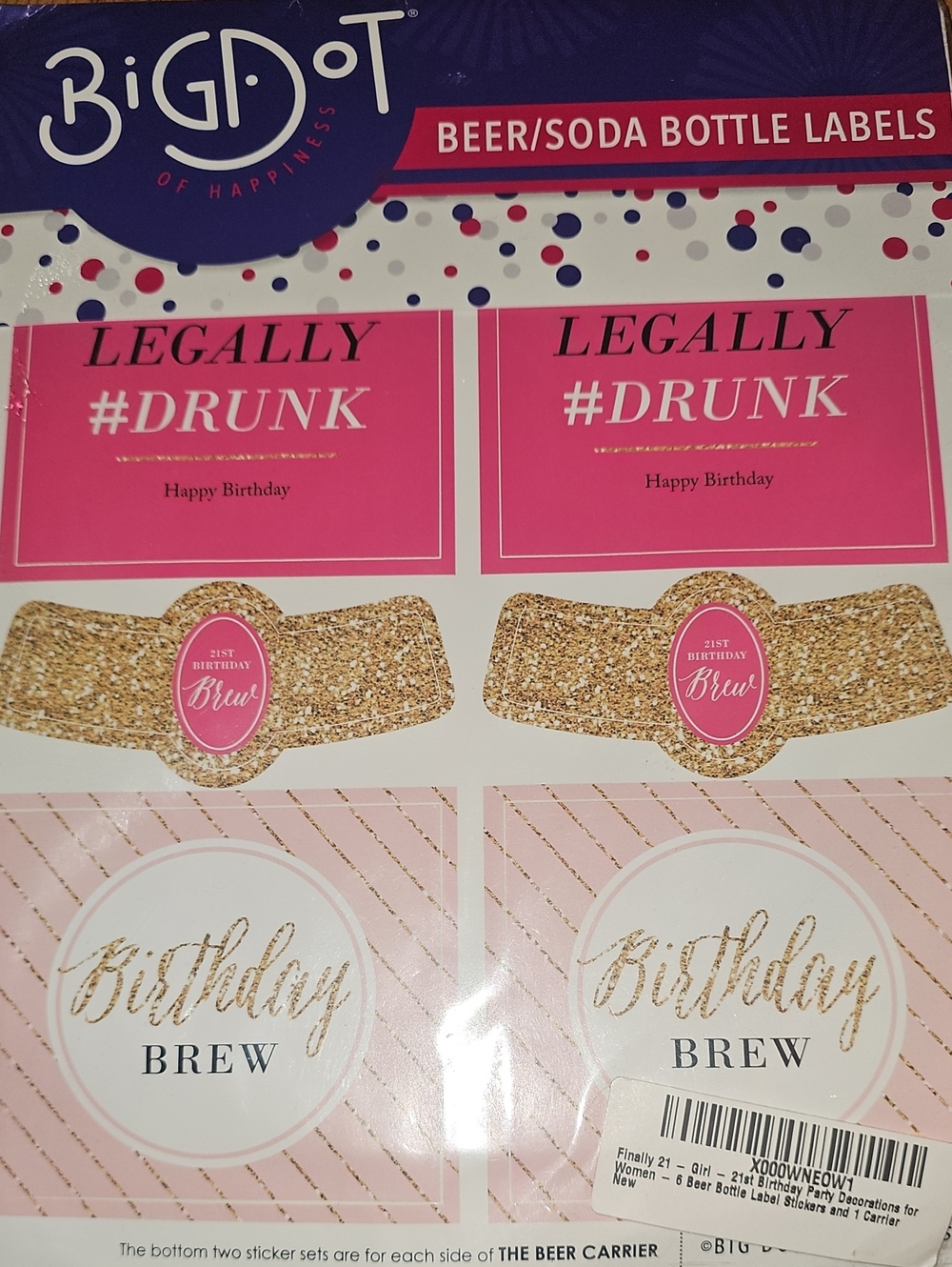 Big Dot NWT Pink "Legally #Drunk" Beer & Soda Bottle Labels & Carrier